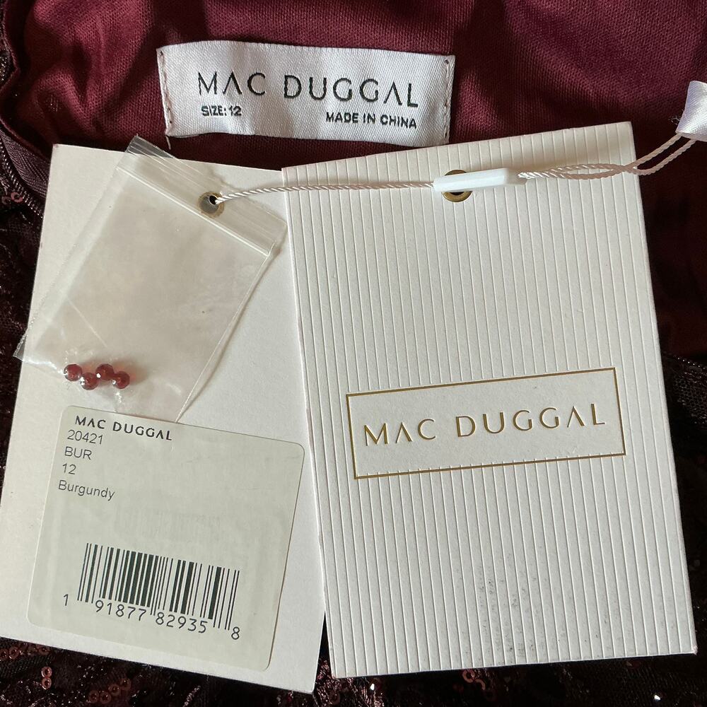 Mac Duggal 20421 Burgundy Red Evening Gown Beaded Lace Tea-Length Dress Size 12 - Picture 10 of 12